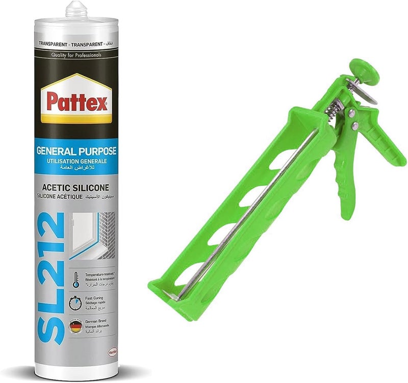 Pattex Duravel Clear GP Silicone Sealant with Silicone Gun - Pattex SL212, 280 ml - Image 1